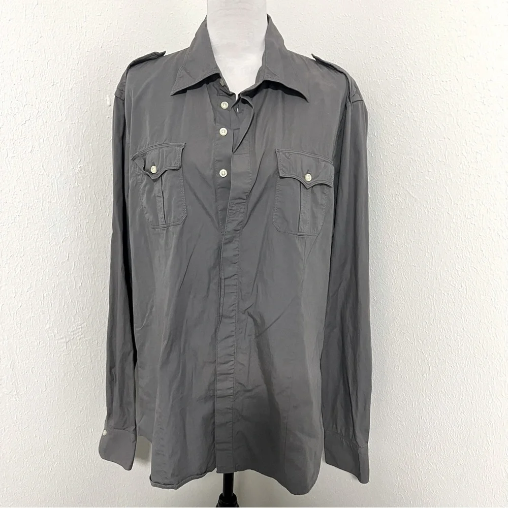 True Religion Men’s Gray XXXL Button Up Long Sleeve Shirt Logo Western Cowboy